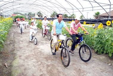 曹啟鴻帶領民眾騎鐵馬遊熱博向日葵大道(圖)