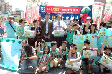 花蓮舉辦鶴岡小朋友義賣文旦活動(圖)