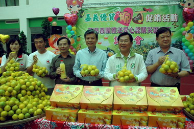 慈善團體送愛心認購災區柳丁(圖)