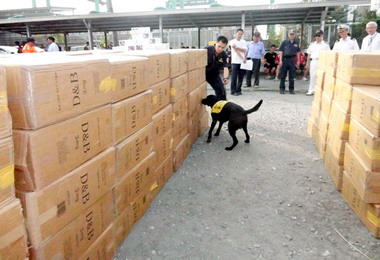 海關查緝員犬雙重出擊逮獲私菸(圖)