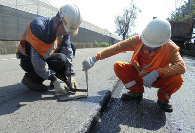 迎接新社花海及花毯節道路進行路平施工(圖)