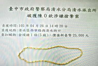 清水警民合作逮獲銀樓搶匪(圖)