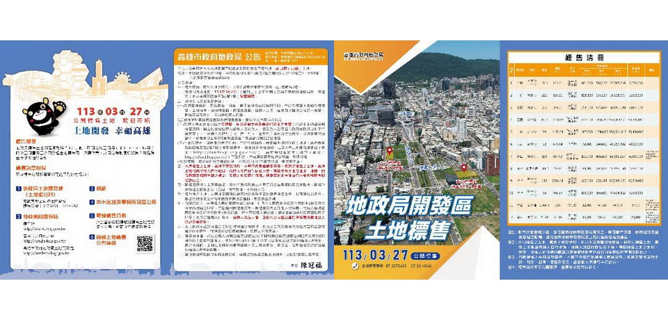 高雄市政府地政局3月27日標售12標12筆優質建地(圖)