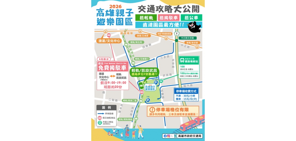 親子放電新景點「高雄親子遊樂園區」8月8日登場 交通攻略大公開 搭輕軌、公車、接駁車輕鬆玩高雄親子遊樂園區(圖)