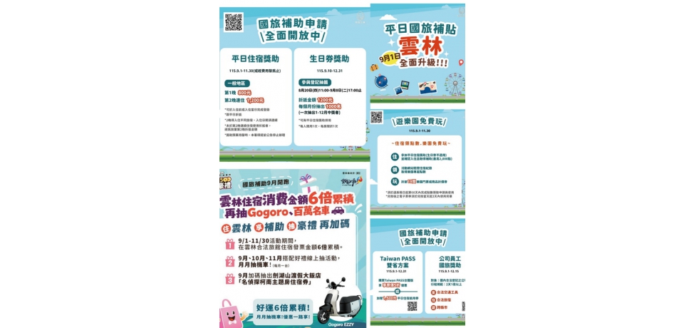 平日國旅補助升級！雲林9月起加碼住宿6倍抽獎 年底還有機會把百萬名車帶回家(圖)